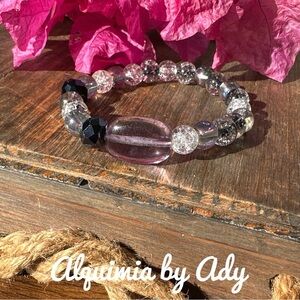 Black crackled Quartz and black tourmaline maxi chunky beaded bracelet